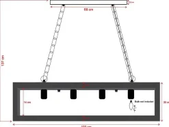 Hanglamp In Industriele Stijl Olius - Hout En Metaal - 4 Lampen - H31 X L100 Cm - Naturel En Zwart