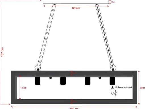 Hanglamp In Industriele Stijl Olius - Hout En Metaal - 4 Lampen - H31 X L100 Cm - Naturel En Zwart