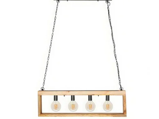 Hanglamp In Industriele Stijl Olius - Hout En Metaal - 4 Lampen - H31 X L100 Cm - Naturel En Zwart