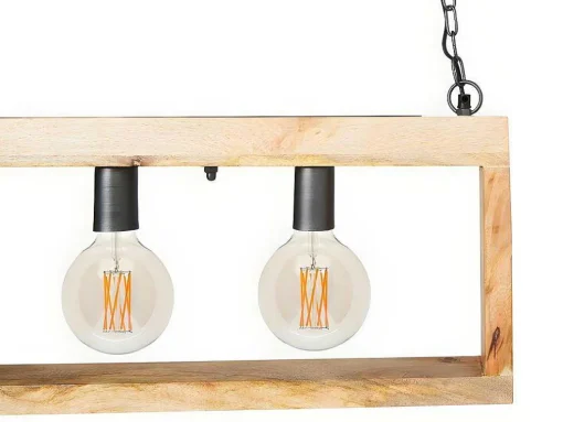 Hanglamp In Industriele Stijl Olius - Hout En Metaal - 4 Lampen - H31 X L100 Cm - Naturel En Zwart