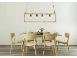 Hanglamp In Industriele Stijl Olius - Hout En Metaal - 4 Lampen - H31 X L100 Cm - Naturel En Zwart