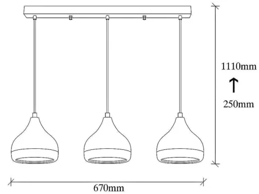 Hanglamp Met Verstelbare Hoogte Yildo - 3 Kappen - L67 X H25/111 Cm - Zwart En Koperkleurig