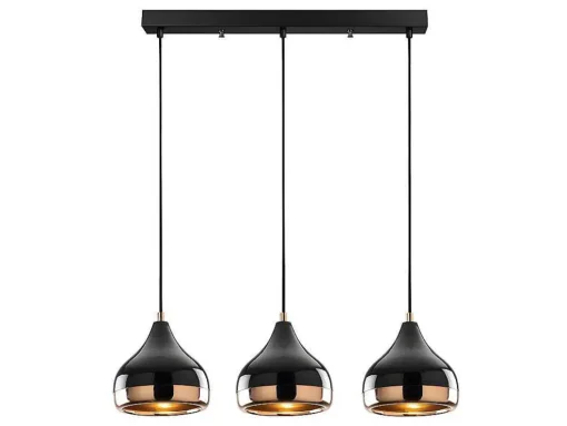 Hanglamp Met Verstelbare Hoogte Yildo - 3 Kappen - L67 X H25/111 Cm - Zwart En Koperkleurig