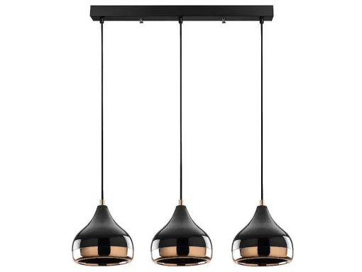 Hanglamp Met Verstelbare Hoogte Yildo - 3 Kappen - L67 X H25/111 Cm - Zwart En Koperkleurig