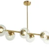 Hanglamp Van Geborsteld Messing En 6 Glazen Bollen - B128 Cm - Yukon