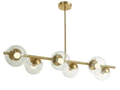 Hanglamp Van Geborsteld Messing En 6 Glazen Bollen - B128 Cm - Yukon