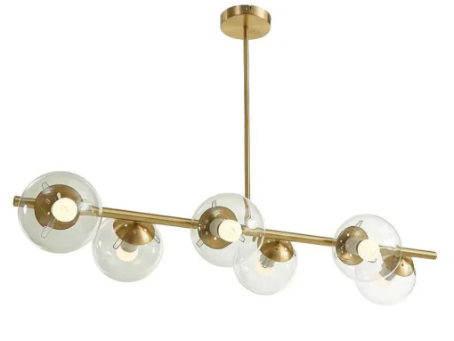Hanglamp Van Geborsteld Messing En 6 Glazen Bollen - B128 Cm - Yukon