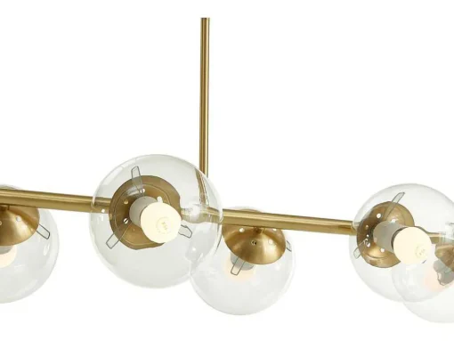 Hanglamp Van Geborsteld Messing En 6 Glazen Bollen - B128 Cm - Yukon