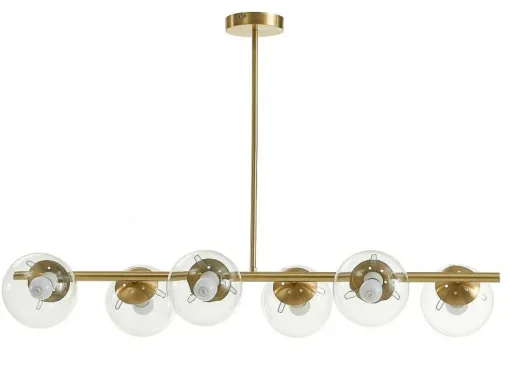 Hanglamp Van Geborsteld Messing En 6 Glazen Bollen - B128 Cm - Yukon
