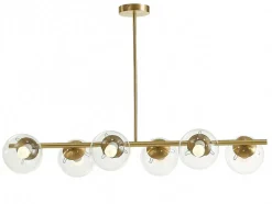 Hanglamp Van Geborsteld Messing En 6 Glazen Bollen - B128 Cm - Yukon