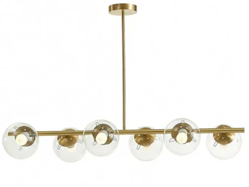 Hanglamp Van Geborsteld Messing En 6 Glazen Bollen - B128 Cm - Yukon