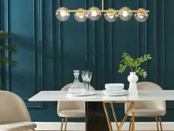Hanglamp Van Geborsteld Messing En 6 Glazen Bollen - B128 Cm - Yukon