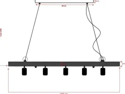 Hanglamp Van Hout Julbo Met 5 Lampen In Industriele Stijl - Hout En Metaal - H17,5 X L100 Cm - Naturel En Zwart