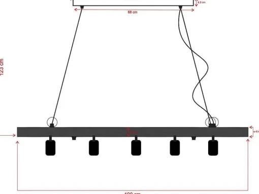 Hanglamp Van Hout Julbo Met 5 Lampen In Industriele Stijl - Hout En Metaal - H17,5 X L100 Cm - Naturel En Zwart
