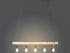 Hanglamp Van Hout Julbo Met 5 Lampen In Industriele Stijl - Hout En Metaal - H17,5 X L100 Cm - Naturel En Zwart
