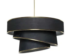 Hanglamp Van Stof En Metaal - D. 40 X H. 30 - 70 Cm - Zwart En Goudkleurig - Tairon