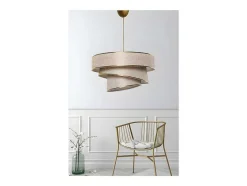Hanglamp Van Stof En Metaal - D. 40 X H. 30 - 70 Cm - Taupe En Goudkleurig - Tairon