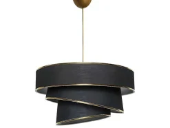 Hanglamp Van Stof En Metaal - D. 40 X H. 30 - 70 Cm - Zwart En Goudkleurig - Tairon