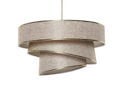 Hanglamp Van Stof En Metaal - D. 40 X H. 30 - 70 Cm - Taupe En Goudkleurig - Tairon