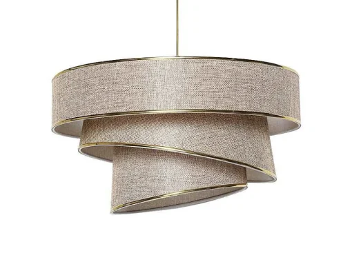 Hanglamp Van Stof En Metaal - D. 40 X H. 30 - 70 Cm - Taupe En Goudkleurig - Tairon