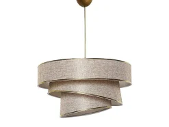 Hanglamp Van Stof En Metaal - D. 40 X H. 30 - 70 Cm - Taupe En Goudkleurig - Tairon