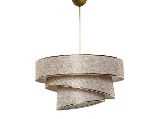 Hanglamp Van Stof En Metaal - D. 40 X H. 30 - 70 Cm - Taupe En Goudkleurig - Tairon