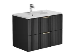 Hangmeubel Voor Badkamer Met Strepen Met Inbouwwastafel - Zwart - 80 Cm - Zevara
