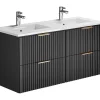 Hangmeubel Voor Badkamer Met Strepen Met Inbouwwastafel - Zwart - 120 Cm - Zevara