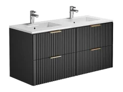Hangmeubel Voor Badkamer Met Strepen Met Inbouwwastafel - Zwart - 120 Cm - Zevara