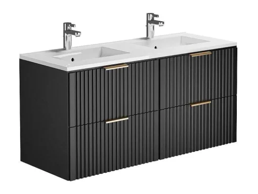 Hangmeubel Voor Badkamer Met Strepen Met Inbouwwastafel - Zwart - 120 Cm - Zevara