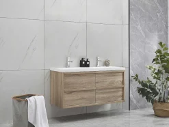 Hangmeubel Voor Badkamer Met Inbouwwastafel - Licht Naturel - 120 Cm - Quadra