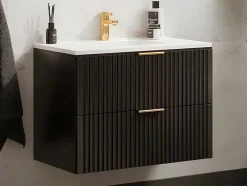 Hangmeubel Voor Badkamer Met Strepen Met Inbouwwastafel - Zwart - 80 Cm - Zevara