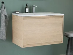 Hangmeubel Voor Badkamer Met Inbouwwastafel - Eikenfineer - 80 Cm - Mesliva
