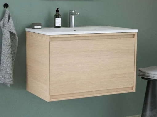 Hangmeubel Voor Badkamer Met Inbouwwastafel - Eikenfineer - 80 Cm - Mesliva
