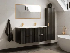 Hangmeubel Voor Badkamer Met Strepen Met Inbouwwastafel - Zwart - 120 Cm - Zevara