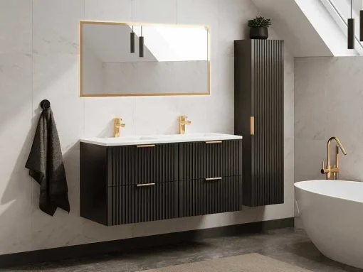 Hangmeubel Voor Badkamer Met Strepen Met Inbouwwastafel - Zwart - 120 Cm - Zevara