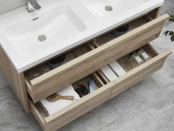 Hangmeubel Voor Badkamer Met Inbouwwastafel - Licht Naturel - 120 Cm - Quadra