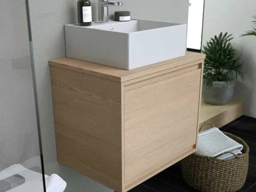 Hangmeubel Voor Badkamer Met Wastafel Om Erop Te Plaatsen - Eikenfineer - 60 Cm - Mesliva