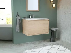 Hangmeubel Voor Badkamer Met Inbouwwastafel - Eikenfineer - 80 Cm - Mesliva