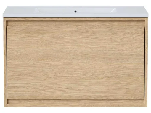 Hangmeubel Voor Badkamer Met Inbouwwastafel - Eikenfineer - 80 Cm - Mesliva