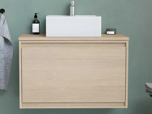 Hangmeubel Voor Badkamer Met Wastafel Om Erop Te Plaatsen - Eikenfineer - 80 Cm - Mesliva
