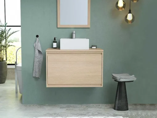 Hangmeubel Voor Badkamer Met Wastafel Om Erop Te Plaatsen - Eikenfineer - 80 Cm - Mesliva