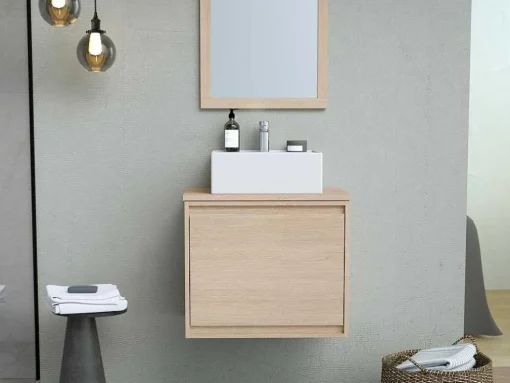 Hangmeubel Voor Badkamer Met Wastafel Om Erop Te Plaatsen - Eikenfineer - 60 Cm - Mesliva