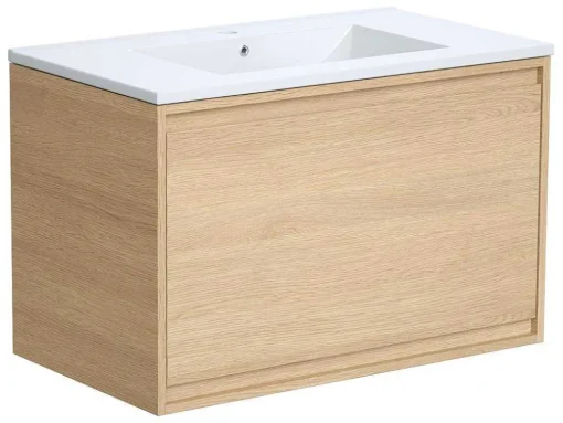 Hangmeubel Voor Badkamer Met Inbouwwastafel - Eikenfineer - 80 Cm - Mesliva