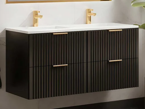 Hangmeubel Voor Badkamer Met Strepen Met Inbouwwastafel - Zwart - 120 Cm - Zevara