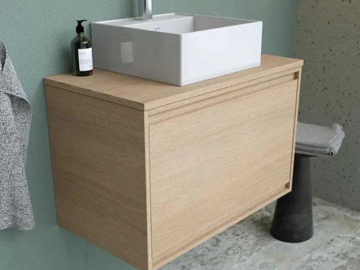 Hangmeubel Voor Badkamer Met Wastafel Om Erop Te Plaatsen - Eikenfineer - 80 Cm - Mesliva