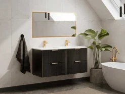 Hangmeubel Voor Badkamer Met Strepen Met Inbouwwastafel - Zwart - 120 Cm - Zevara