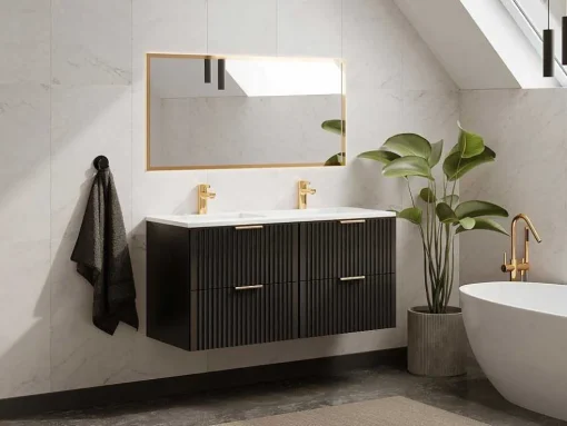 Hangmeubel Voor Badkamer Met Strepen Met Inbouwwastafel - Zwart - 120 Cm - Zevara