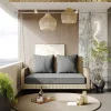 Hangstoel In Geweven Hars - Tuinschommel - 2 Plaatsen - Met Kussens - Beige & Grijs