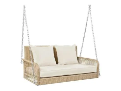 Hangstoel In Geweven Hars - Tuinschommel - 2 Plaatsen - Met Kussens - Beige